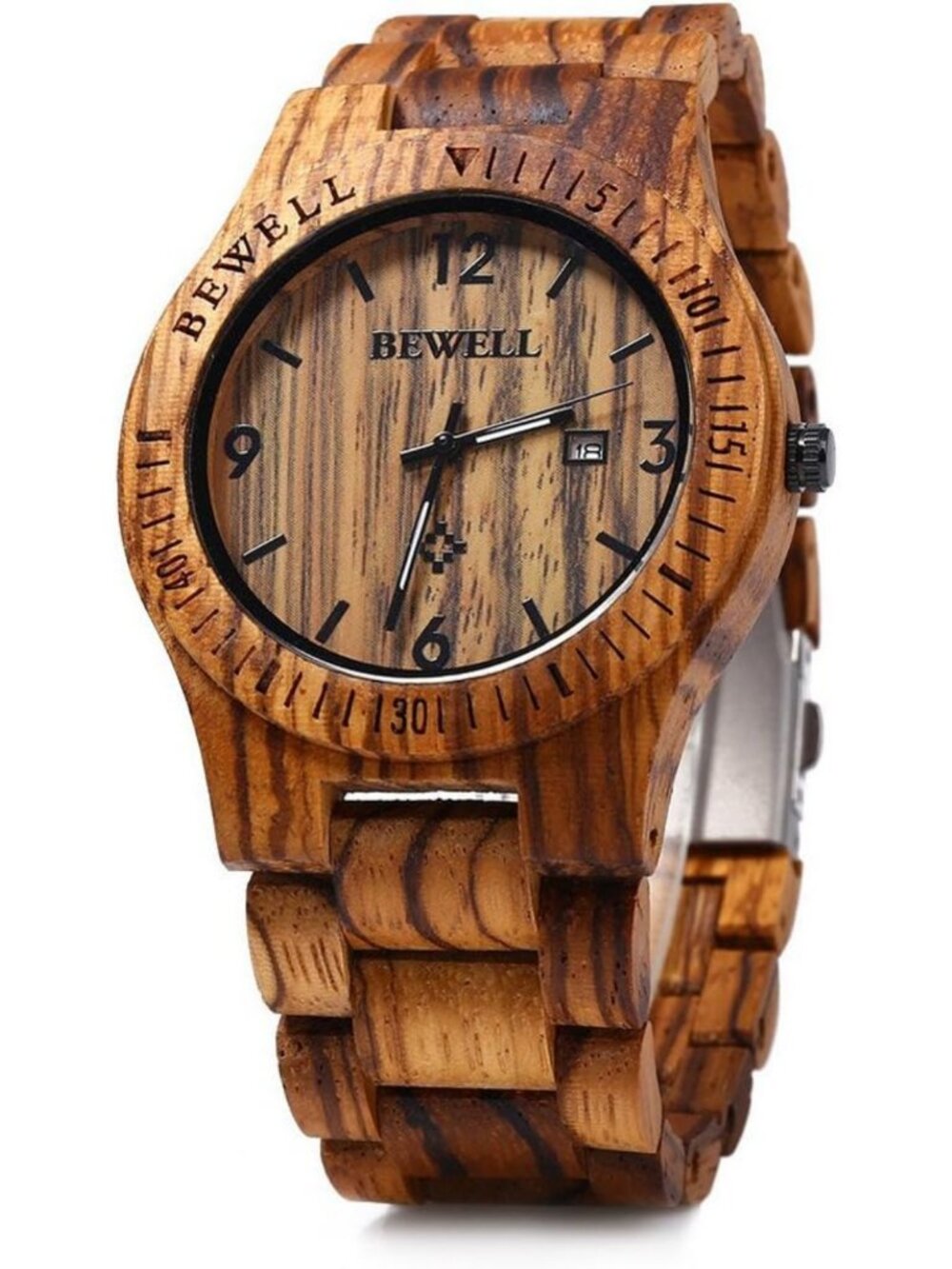 Handmade Wooden Watch for Men, Lightweight Analog Quartz with Date Display